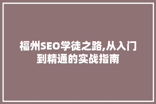 福州SEO学徒之路,从入门到精通的实战指南