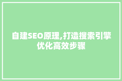 自建SEO原理,打造搜索引擎优化高效步骤