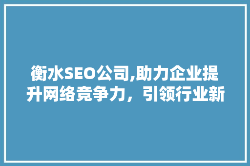 衡水SEO公司,助力企业提升网络竞争力，引领行业新潮流  第1张