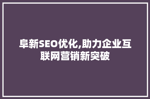 阜新SEO优化,助力企业互联网营销新突破  第1张