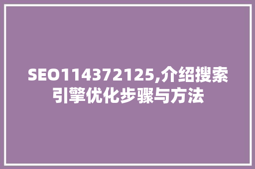 SEO114372125,介绍搜索引擎优化步骤与方法  第1张