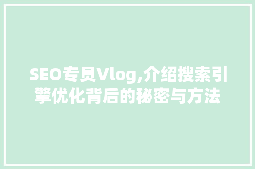 SEO专员Vlog,介绍搜索引擎优化背后的秘密与方法