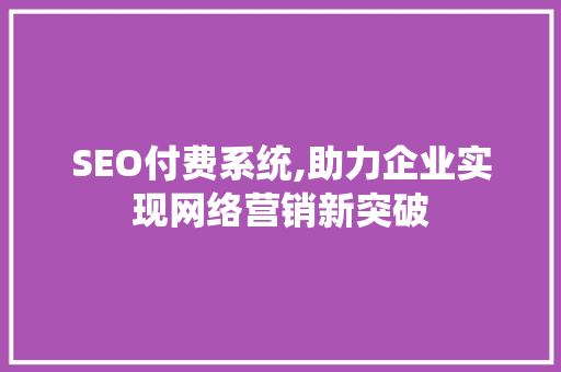 SEO付费系统,助力企业实现网络营销新突破