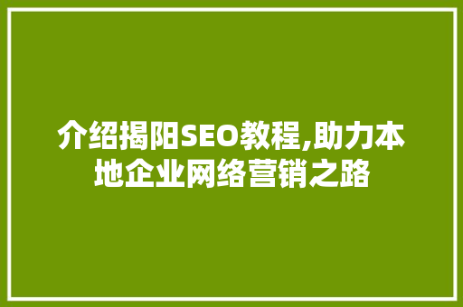 介绍揭阳SEO教程,助力本地企业网络营销之路