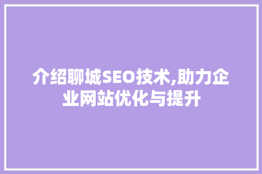 介绍聊城SEO技术,助力企业网站优化与提升