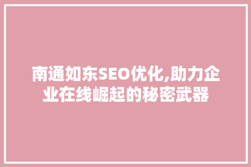 南通如东SEO优化,助力企业在线崛起的秘密武器