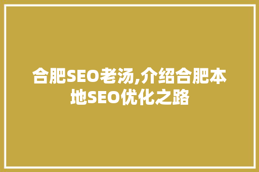 合肥SEO老汤,介绍合肥本地SEO优化之路