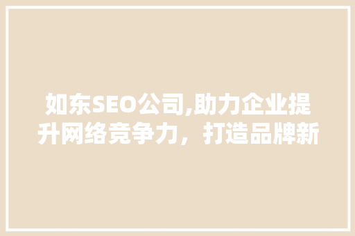 如东SEO公司,助力企业提升网络竞争力，打造品牌新高度