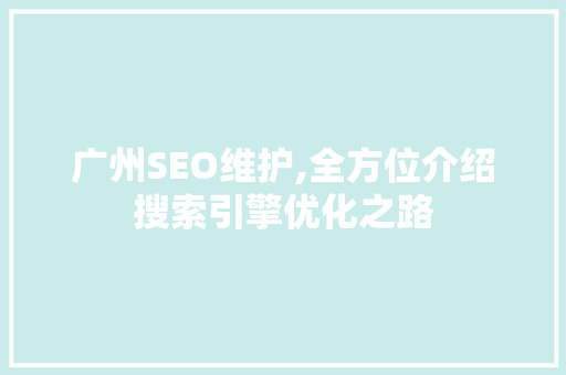 广州SEO维护,全方位介绍搜索引擎优化之路