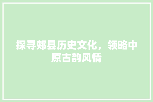 探寻郏县历史文化，领略中原古韵风情