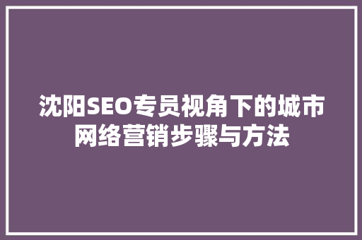 沈阳SEO专员视角下的城市网络营销步骤与方法