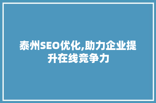 泰州SEO优化,助力企业提升在线竞争力