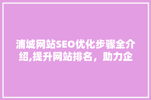 浦城网站SEO优化步骤全介绍,提升网站排名，助力企业腾飞