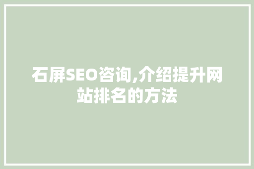 石屏SEO咨询,介绍提升网站排名的方法
