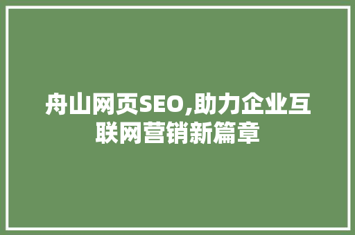 舟山网页SEO,助力企业互联网营销新篇章
