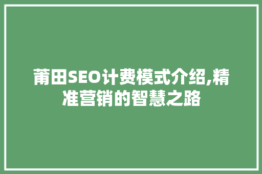 莆田SEO计费模式介绍,精准营销的智慧之路  第1张