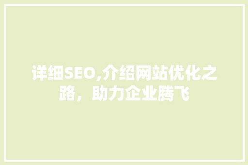 详细SEO,介绍网站优化之路，助力企业腾飞