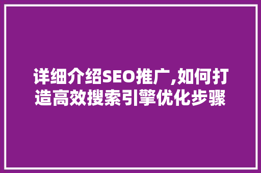 详细介绍SEO推广,如何打造高效搜索引擎优化步骤