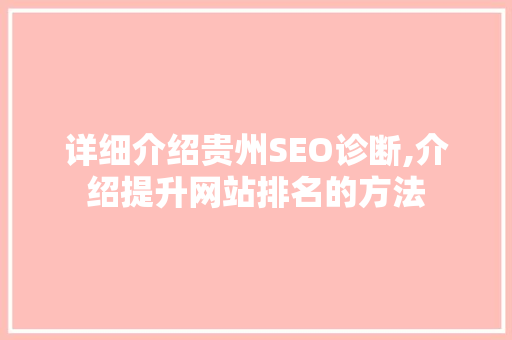 详细介绍贵州SEO诊断,介绍提升网站排名的方法