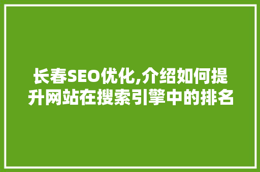 长春SEO优化,介绍如何提升网站在搜索引擎中的排名