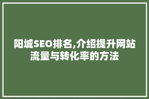 阳城SEO排名,介绍提升网站流量与转化率的方法