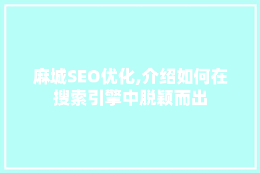 麻城SEO优化,介绍如何在搜索引擎中脱颖而出