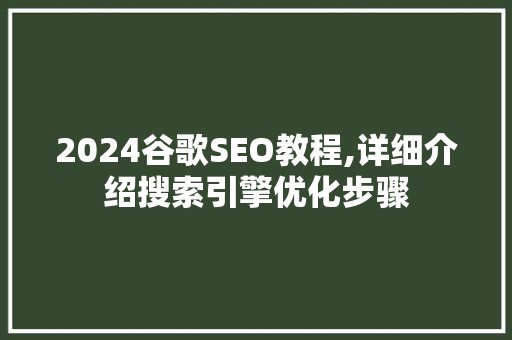 2024谷歌SEO教程,详细介绍搜索引擎优化步骤