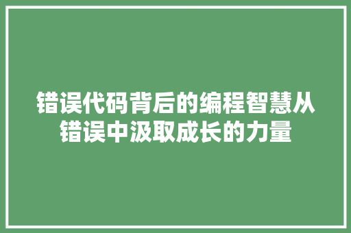 错误代码背后的编程智慧从错误中汲取成长的力量