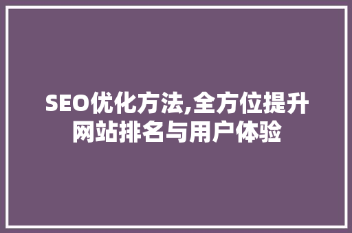 SEO优化方法,全方位提升网站排名与用户体验
