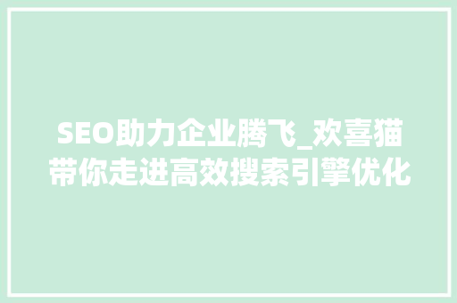 SEO助力企业腾飞_欢喜猫带你走进高效搜索引擎优化时代