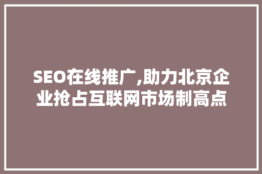 SEO在线推广,助力北京企业抢占互联网市场制高点