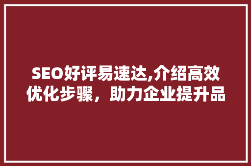 SEO好评易速达,介绍高效优化步骤，助力企业提升品牌影响力