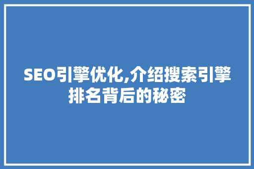 SEO引擎优化,介绍搜索引擎排名背后的秘密