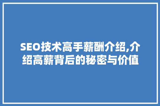 SEO技术高手薪酬介绍,介绍高薪背后的秘密与价值