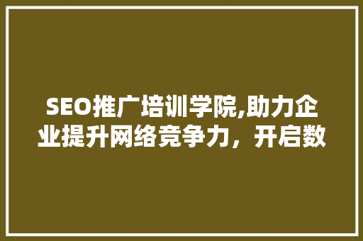 SEO推广培训学院,助力企业提升网络竞争力，开启数字营销新时代