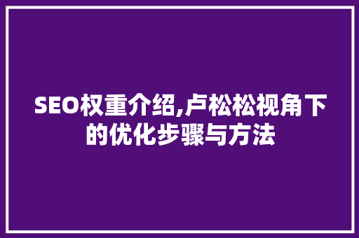 SEO权重介绍,卢松松视角下的优化步骤与方法