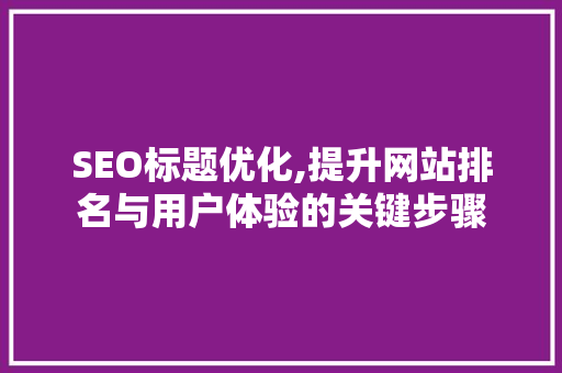 SEO标题优化,提升网站排名与用户体验的关键步骤