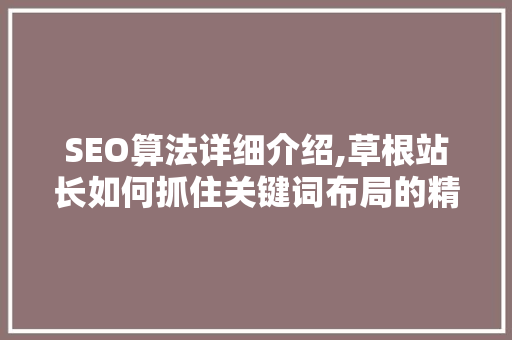 SEO算法详细介绍,草根站长如何抓住关键词布局的精髓