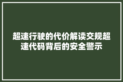 超速行驶的代价解读交规超速代码背后的安全警示