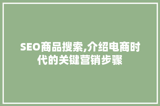 SEO商品搜索,介绍电商时代的关键营销步骤