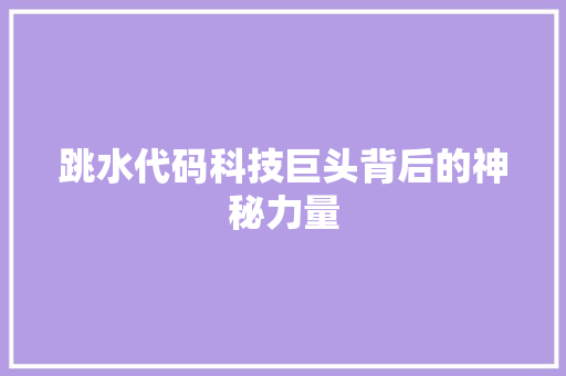跳水代码科技巨头背后的神秘力量