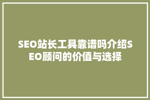 SEO站长工具靠谱吗介绍SEO顾问的价值与选择