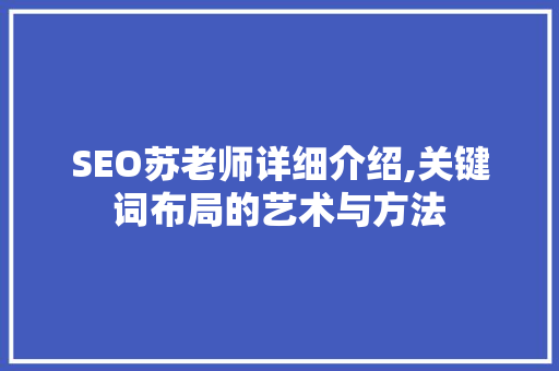 SEO苏老师详细介绍,关键词布局的艺术与方法