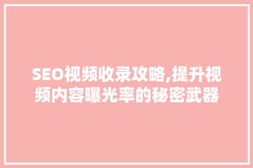SEO视频收录攻略,提升视频内容曝光率的秘密武器