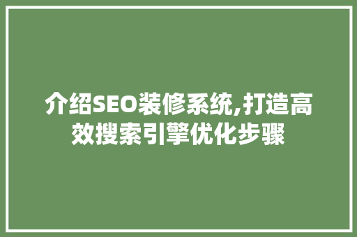 介绍SEO装修系统,打造高效搜索引擎优化步骤