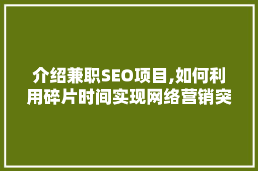 介绍兼职SEO项目,如何利用碎片时间实现网络营销突破