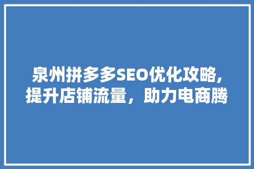 泉州拼多多SEO优化攻略,提升店铺流量，助力电商腾飞