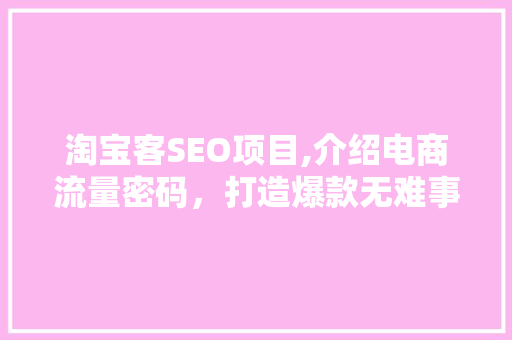 淘宝客SEO项目,介绍电商流量密码，打造爆款无难事
