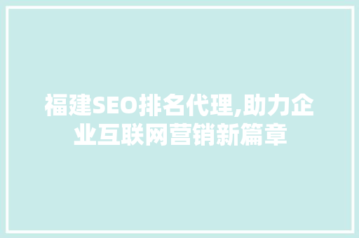 福建SEO排名代理,助力企业互联网营销新篇章