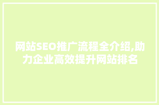 网站SEO推广流程全介绍,助力企业高效提升网站排名